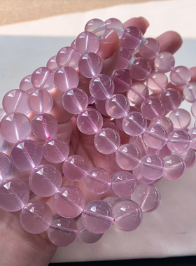 天然冰透星光粉晶手链单圈淡粉女