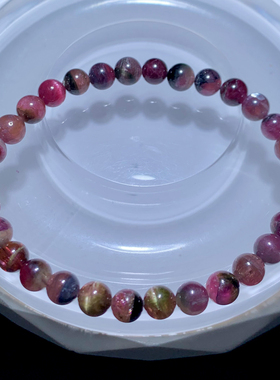 天然西瓜粉碧玺手链饰品礼物情侣