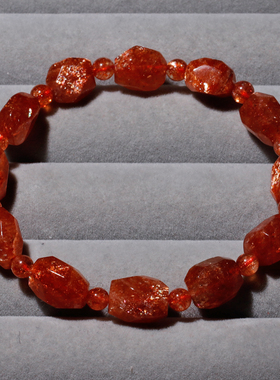 天然爆闪金太阳随形手链橙日光石