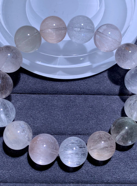 天然拉丝彩兔毛手链单圈水晶手串