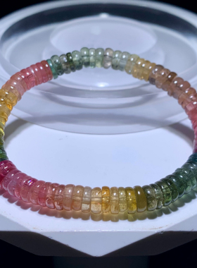 天然巴西彩虹碧玺盘珠手链老矿