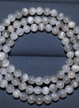 天然白兔毛发三圈佛珠手链女