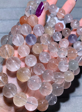 天然拉丝彩兔毛水晶单圈手串发晶