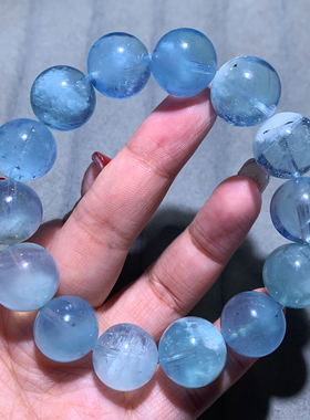 天然星光海蓝宝手链巴西冰透礼物