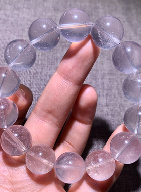 天然白粉草莓水晶手链单圈蓝沙女