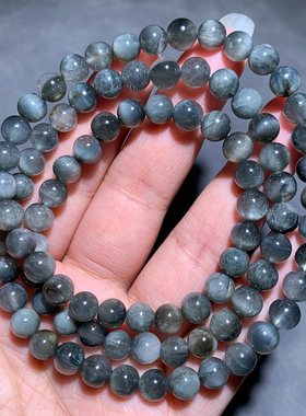 天然猫眼灰兔毛三圈手链送女饰品