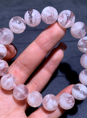 天然冰透嫩色粉雪花幽灵手链新矿