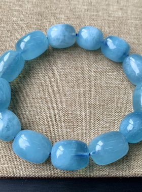 巴西天然海蓝宝桶珠随形手链饰品