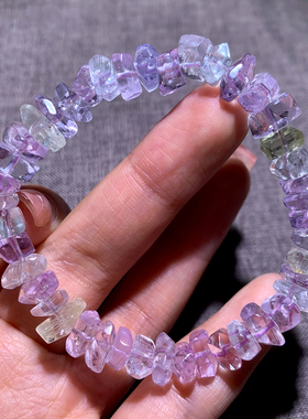 天然冰透锂辉石随形刻面手链水晶