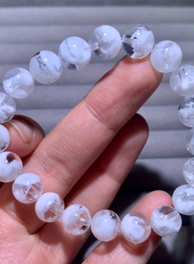 天然白雪花幽灵水晶单圈手链情侣