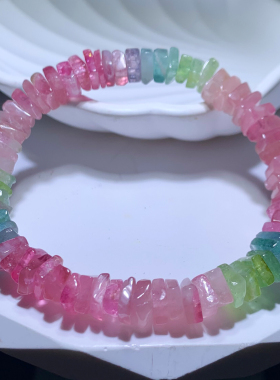 天然马卡龙碧玺随形刻面手链礼物