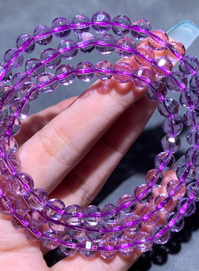 天然巴西刻面紫水晶三圈手链手串