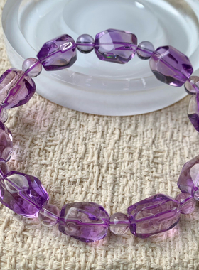 天然冰透紫水晶刻面随形手链情侣