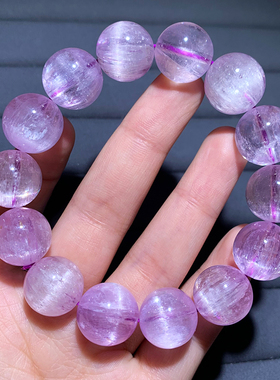 天然老矿拉丝猫眼紫锂辉手链饰品