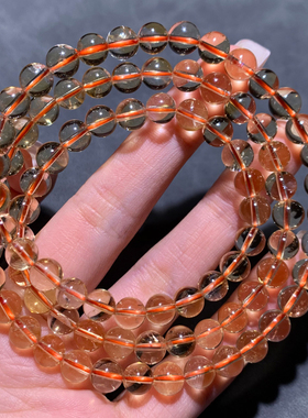 天然冰透黄水晶三圈手串女生礼物