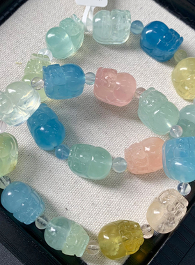 天然清新冰透摩根石貔貅随形手链