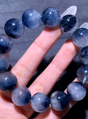 天然莹润顺发蓝兔毛单圈水晶手链