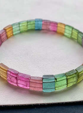 天然彩虹碧玺手排糖果色随形水晶