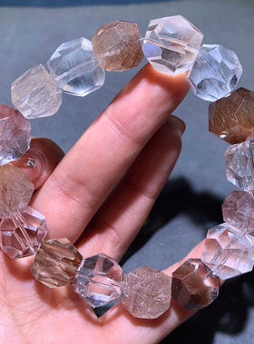 天然冰透兔毛幽灵水晶单圈手链女