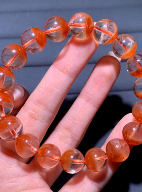 天然冰透聚宝盆红兔毛水晶手链女