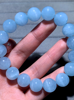 天然海蓝宝手链巴西绿柱石猫眼女