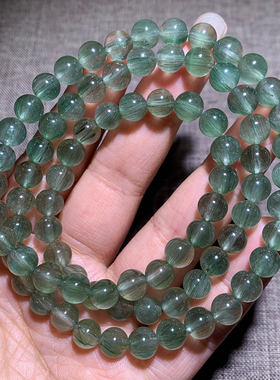 天然巴西绿发晶三圈手链水晶手串