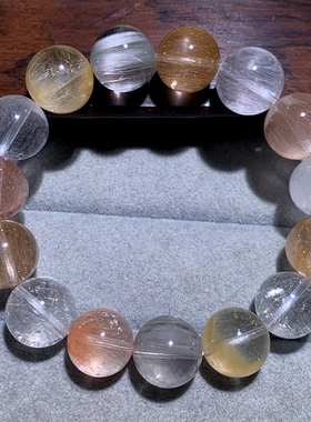 天然透体拉丝彩兔毛手串水晶柔顺