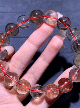 天然冰透彩发晶单圈水晶手串饰品