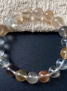 天然冰透顺发彩兔毛水晶单圈手串