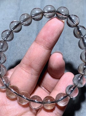 天然黑银钛晶板猫眼黑发晶手链女