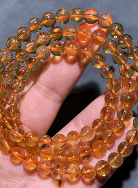 天然冰透黄水晶三圈手串清透水晶