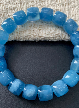 天然莹润海蓝宝桶珠手链饰品男女