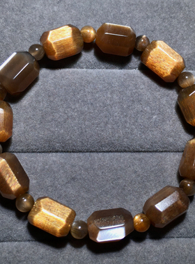 天然金骨干长石随形手串饰品情侣