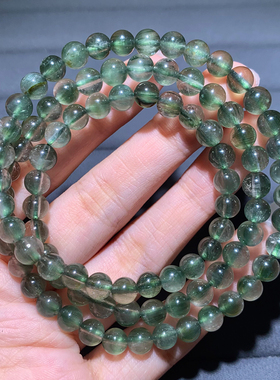 天然巴西猫眼绿发晶三圈手链水晶
