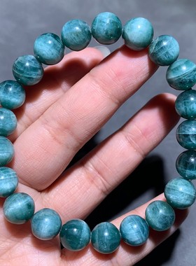 天然蓝绿磷辉石猫眼单圈手链男女