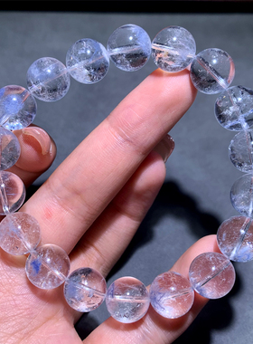 天然冰透蓝线石单圈水晶手链女生