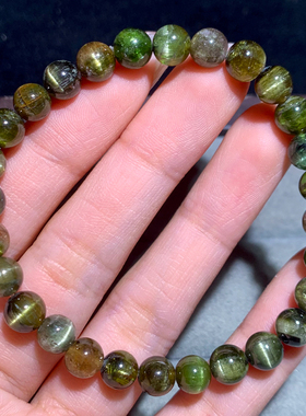 天然巴西猫眼绿碧玺单圈手链水晶