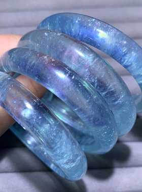 天然冰透星光海蓝宝手镯水晶手串