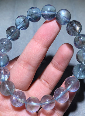 天然巴西黑闪星光海蓝宝手串星空