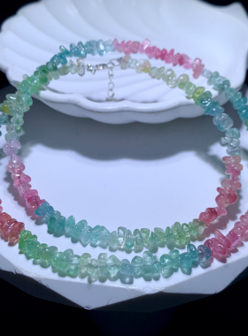 天然碧玺随形刻面项链马卡龙水晶
