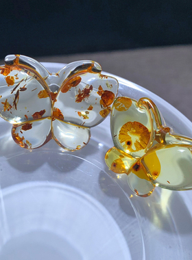 天然花珀蝴蝶配件琥珀蜜蜡女吊坠