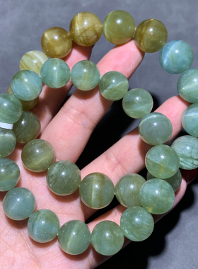 天然猫眼绿柱石单圈手链冰透水晶