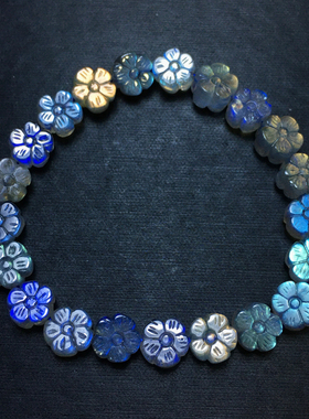 天然冰种拉长石雕刻花手链灰月光