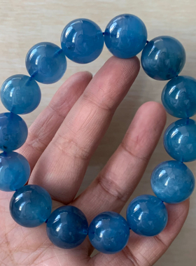 天然巴西糯体魔鬼蓝海蓝宝手链女