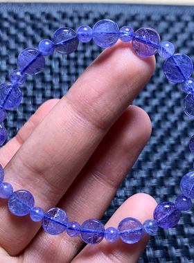 天然坦桑石圆饼蛋面手链饰品情侣