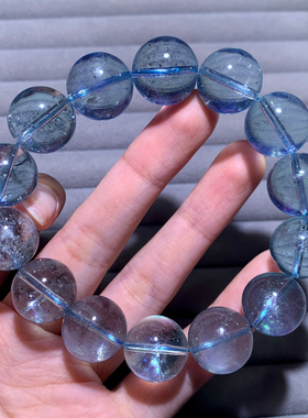 天然冰闪星光海蓝宝手链巴西云母