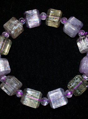 天然猫眼紫锂辉石方糖手链梦幻