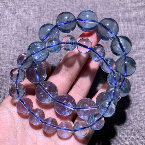 天然云母星光海蓝宝手链巴西绿柱石水晶手串流行饰品送礼物情侣款 - 图2