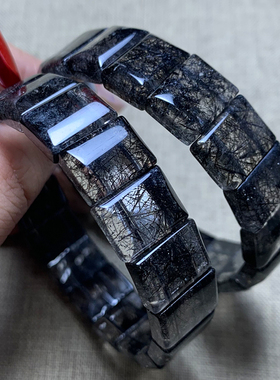 天然巴西透体黑发晶手排顺发浓密