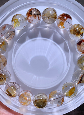 天然冰透胶花闪灵单圈手串黄铁矿